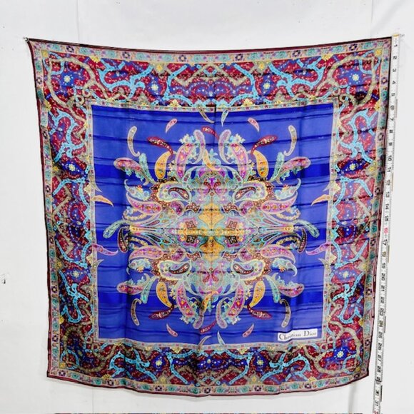 Unused Christian Dior Soft 00% Silk Scarf Chiffon & Satin Paisley Floral 31" (21 - Picture 5 of 7